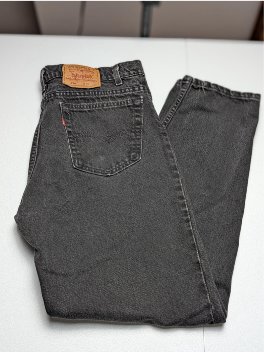 Vintage Levi’s 550 Black Jeans Made in USA W36 L32 Faded Charcoal Relaxed Fit Ta